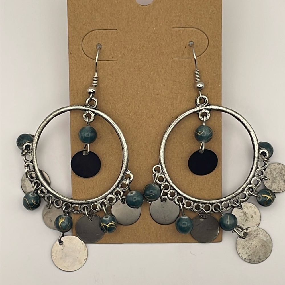 Bohemian Round Silver Toned Dangle Earrings (F49)